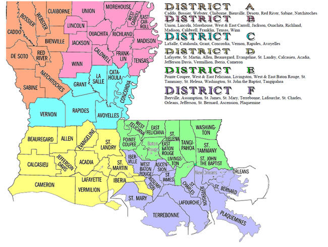 Louisiana Color Coded District Map